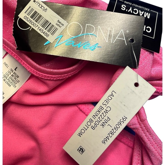California Waves Swimwear L Bottom‎ Pink Metallic Ruched Stretch Hipster Trendy - Picture 7 of 9
